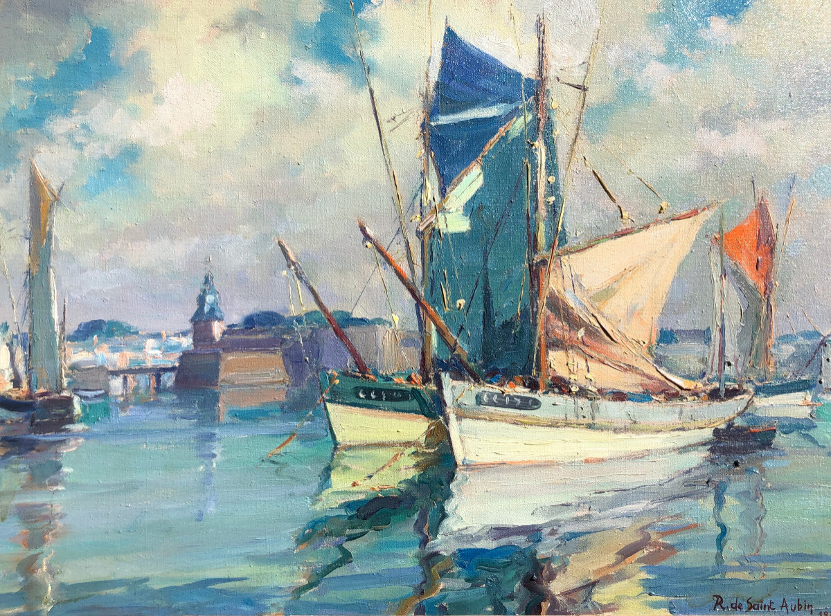 Bateaux au mouillage devant la ville close de Concarneau - R. de Saint Aubin - Bretagne