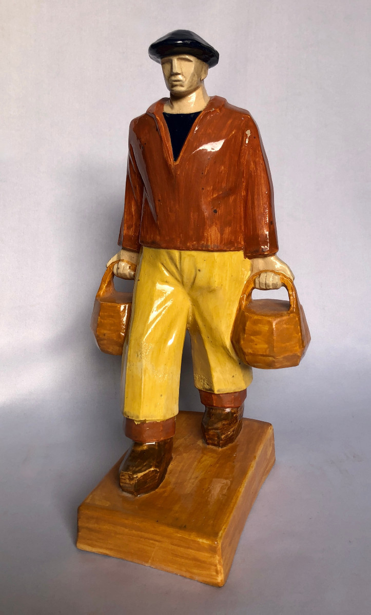 Fisherman And His Fishing Gear - Emile Just Bachelet - Henriot Factory - Brittany 