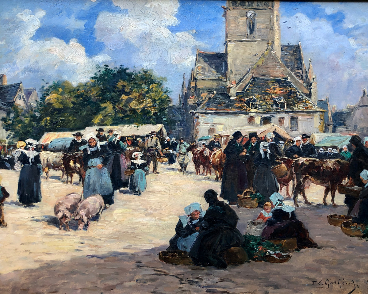 Scène de marché à Quimperlé par Fernand Le Gout-Gérard - Bretagne