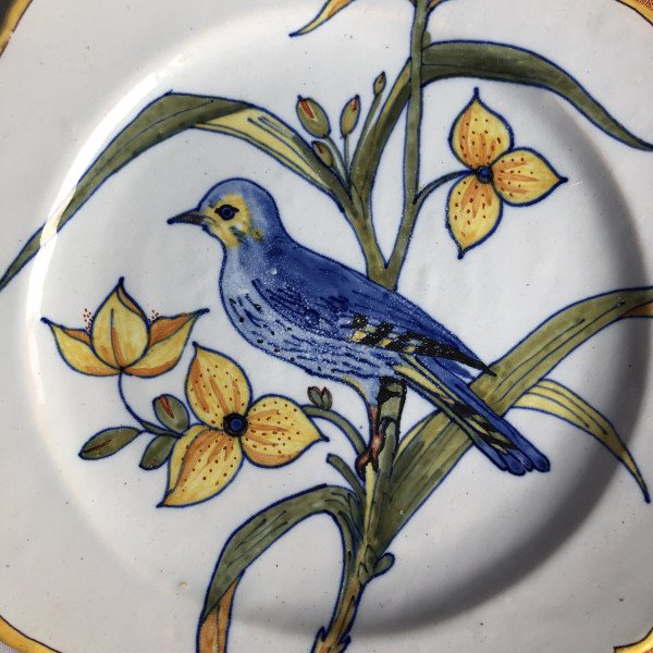 Assiette à décor d’oiseau branché issue de la série botanique de la manufacture Porquier-Beau-photo-2
