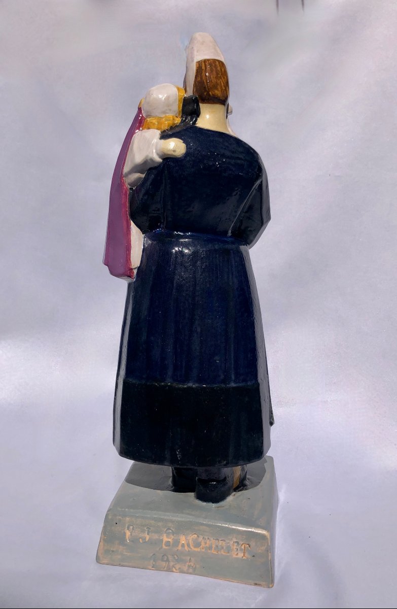 A Woman From Bigoudène With Her Child By émile Just Bachelet, Henriot Manufactory, Brittany-photo-3