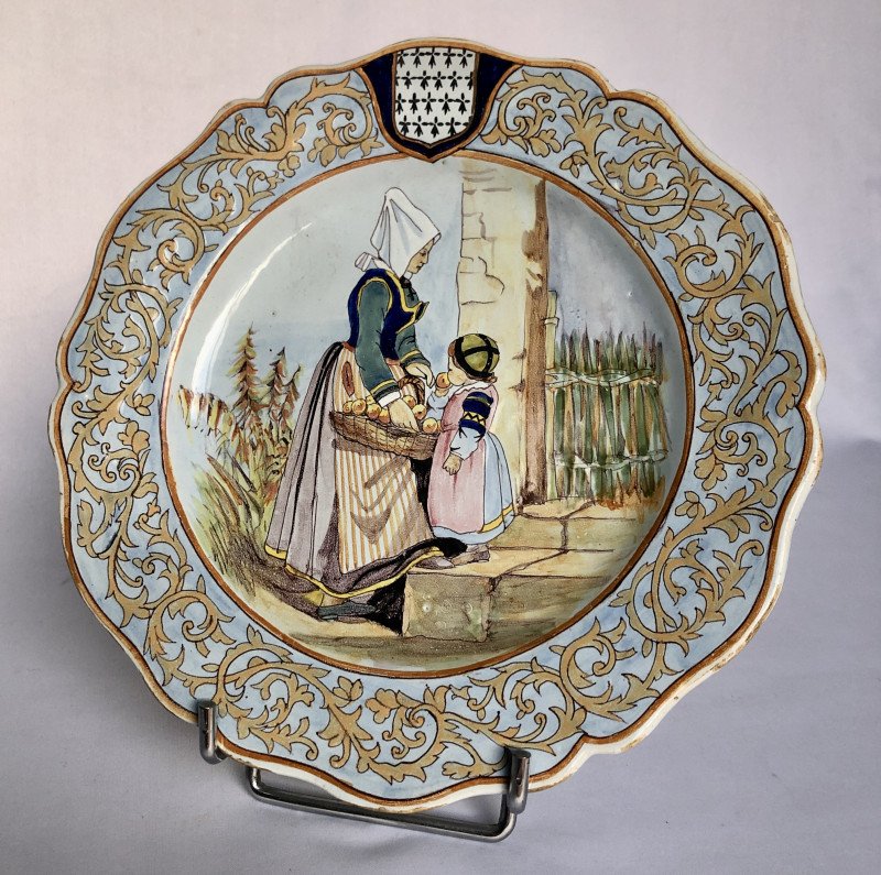 Woman And Child With A Basket Of Apples From Port Launay—porquier Beau Manufactory—brittany