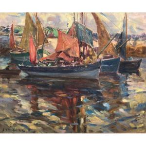 Boats In Port By Emil-bénédiktoff Hirschfeld - Brittany