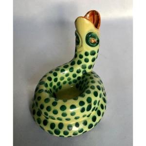 Porte pipe en forme de serpent à pois vert- Manufacture HB Quimper - Bretagne