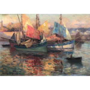 Drying The Sails At Dusk - Emil Bénédiktoff Hirschfeld - Brittany