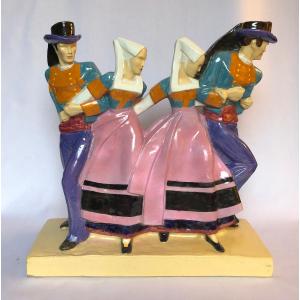 Four Dancers From Ploaré - Robert Micheau-vernez - Henriot Factory - Brittany 