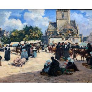 Scène de marché à Quimperlé par Fernand Le Gout-Gérard - Bretagne