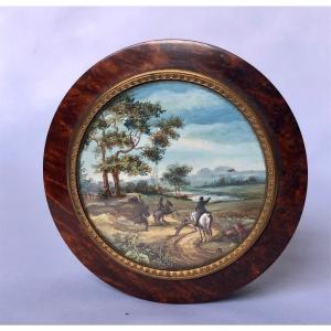 Boîte décorée d’une scène de chasse