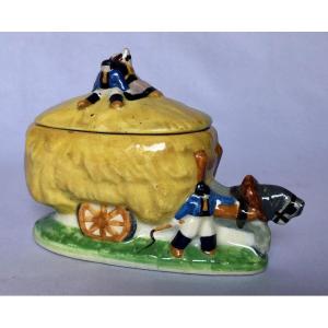 Mustard Jar Shaped Like A Hay Cart By Charles Maillard - Henriot Quimper - Brittany