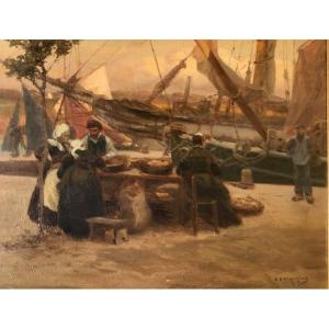 Market Scene On The Quays Of Concarneau By émil Bénédiktoff Hirschfeld - Brittany