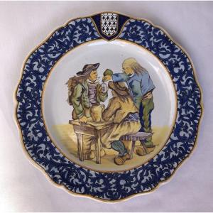 Trois hommes au cabaret de Plogonnec d'Alfred Beau - manufacture Porquier Beau - Bretagne