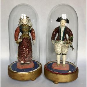 Couple de paludiers en coquillage du Bourg de Batz-sur-mer (deux globes) - Bretagne