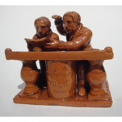 Inkwell The Student And His Master - Manufacture De La Sarthe - 1848