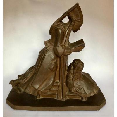 Woman Of Plougastel In Prayer And Her Child By Jim Sévellec - Manufacture Henriot - Brittany