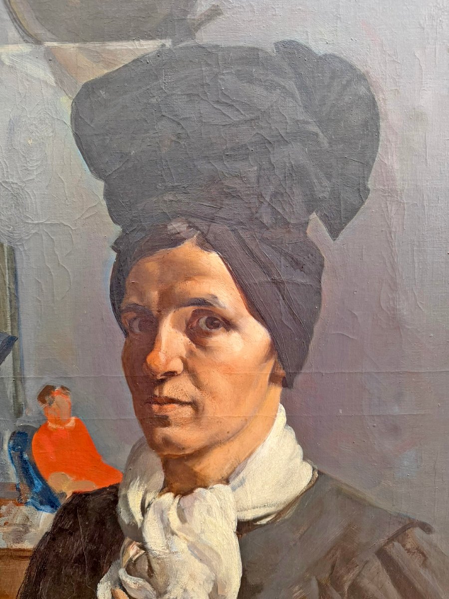 Jacques Derrey . Portrait au turban. Huile sur toile-photo-2