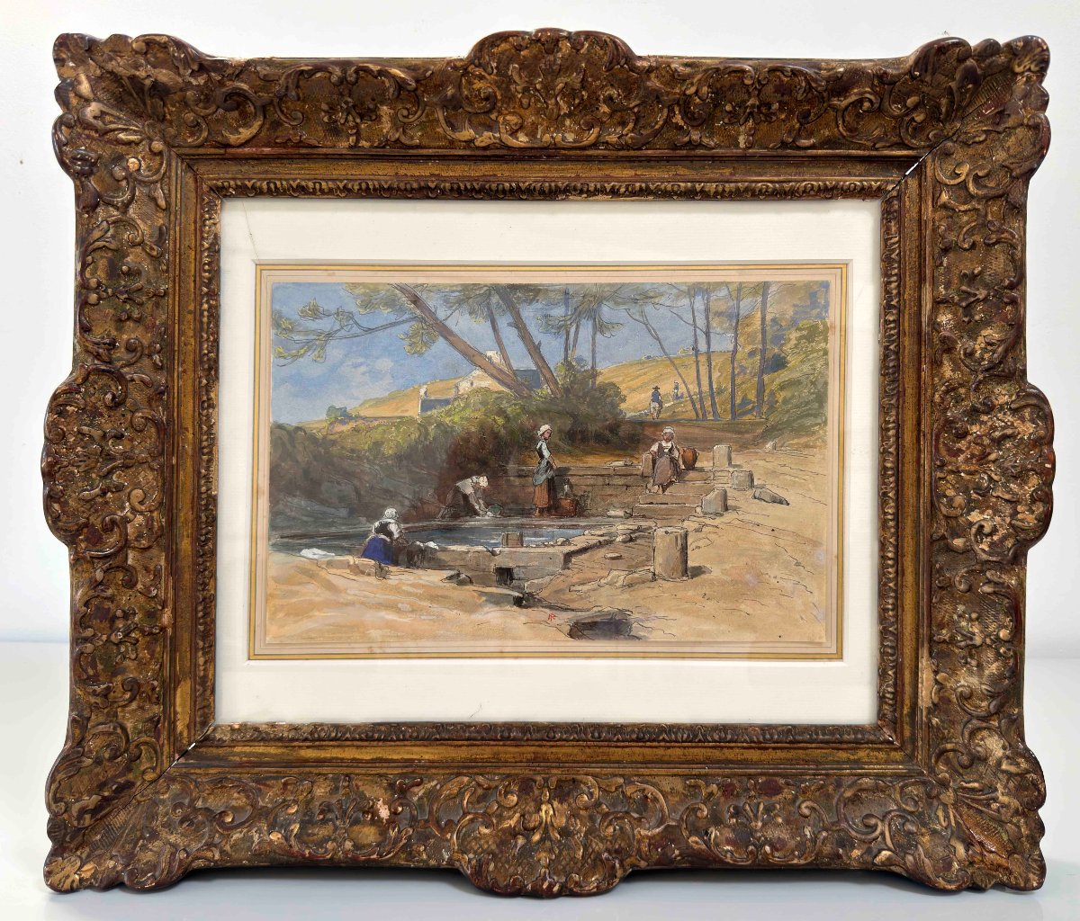 Auguste Anastasi  "Lavoir à Douarnenez". Aquarelle