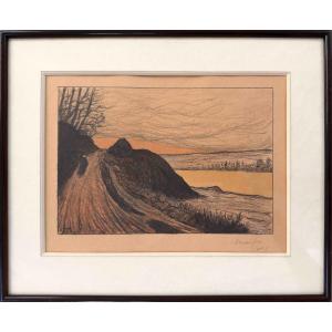 Maxime Maufra. "Le chemin au bord de la Mer". Lithographie