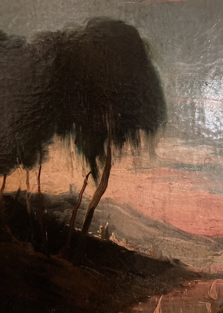 Huile sur toile  paysage au couchant-photo-2