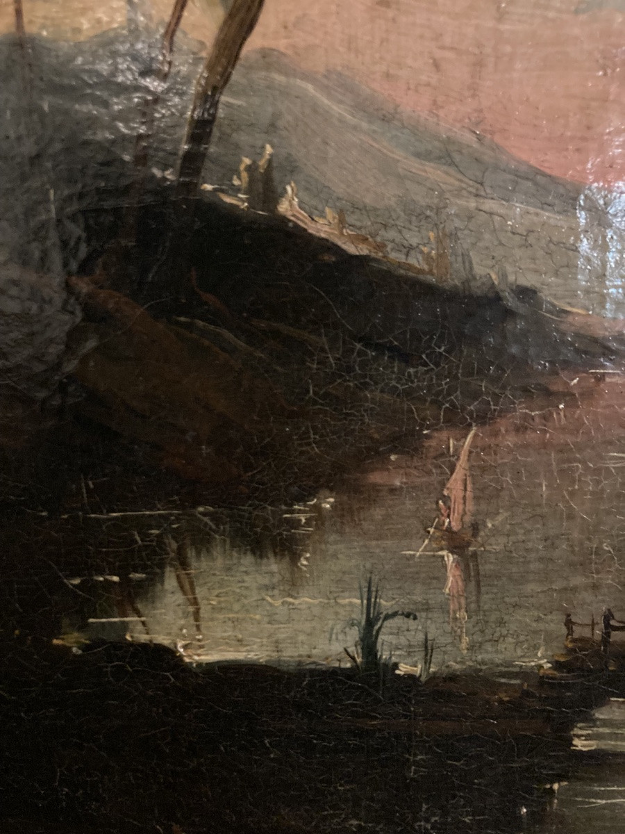 Huile sur toile  paysage au couchant-photo-4