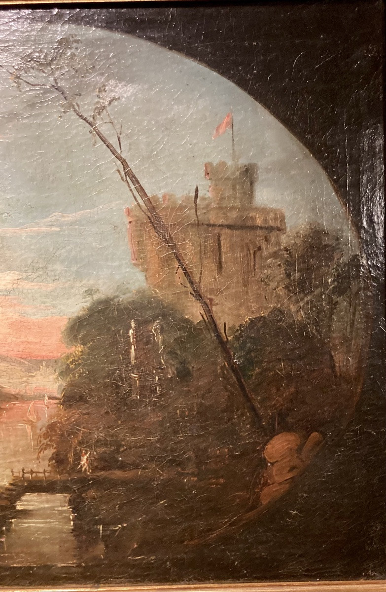 Huile sur toile  paysage au couchant-photo-2