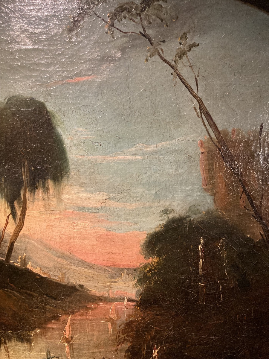 Huile sur toile  paysage au couchant-photo-3