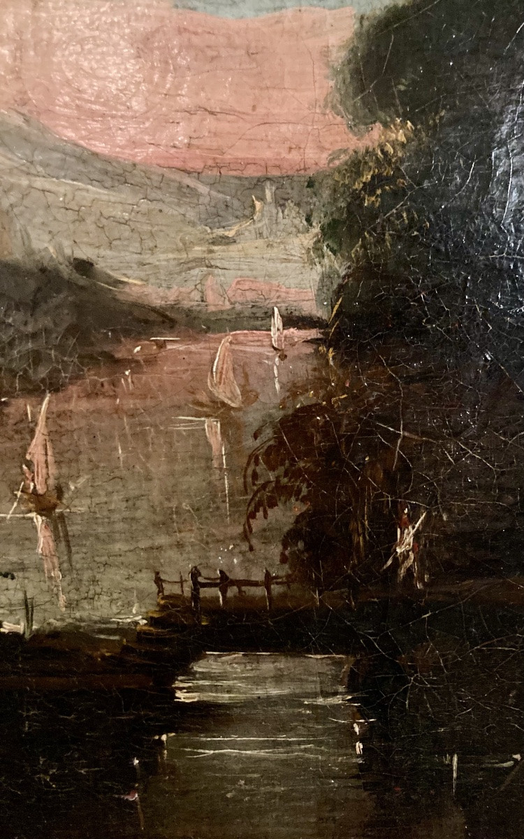 Huile sur toile  paysage au couchant-photo-4