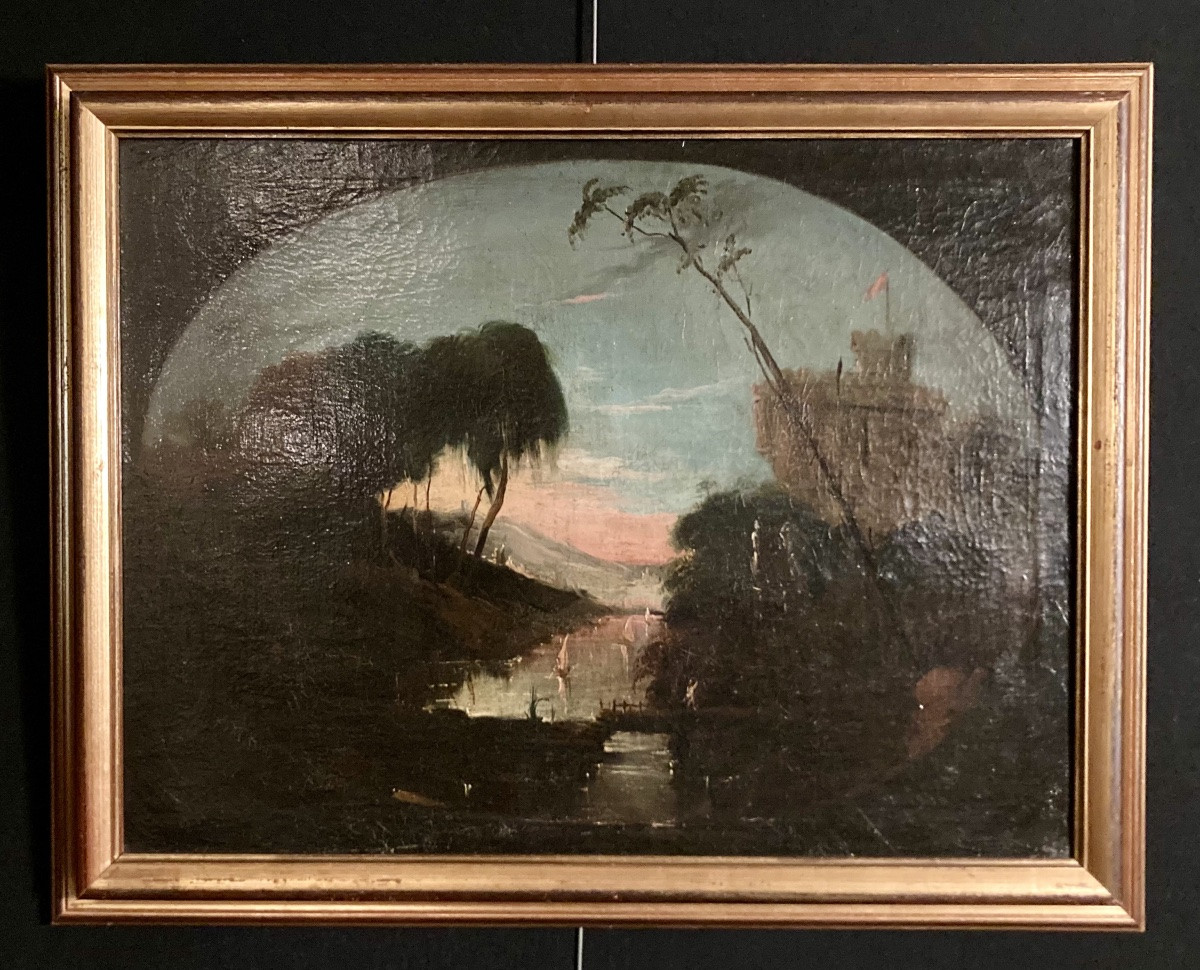 Huile sur toile  paysage au couchant-photo-8