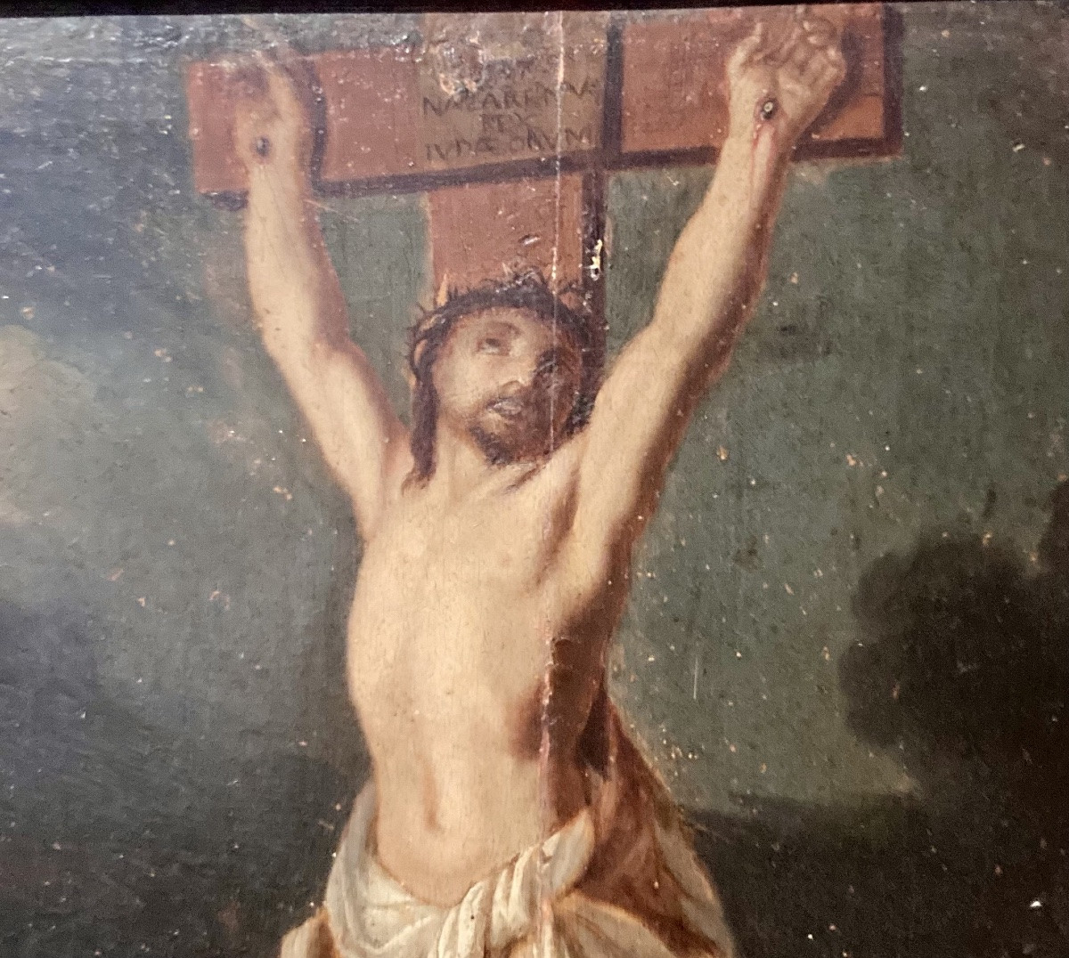 Peinture du XVIII éme siècle  . Le Christ sur la croix -photo-3