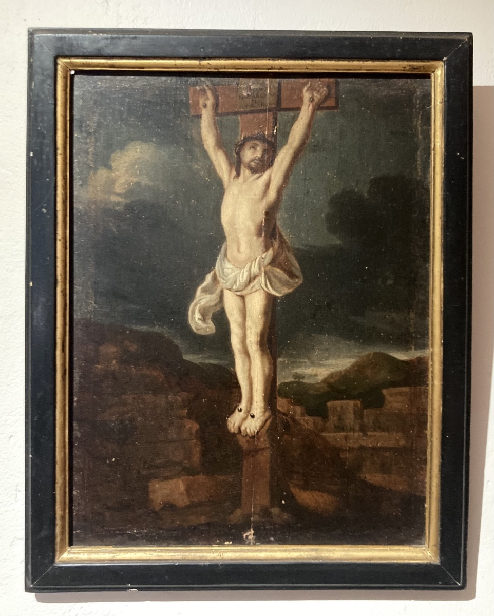 Peinture du XVIII éme siècle  . Le Christ sur la croix 