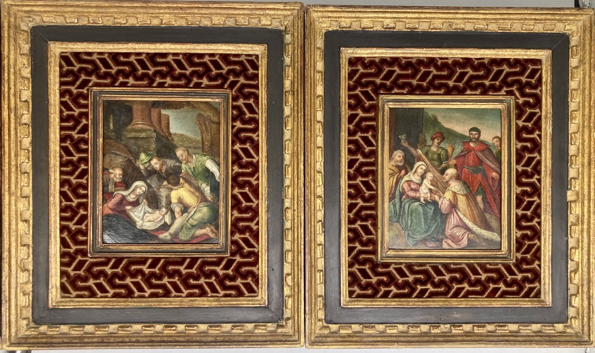 École  Italienne du XVII ème siècle  paire d’huiles sur cuivre 
