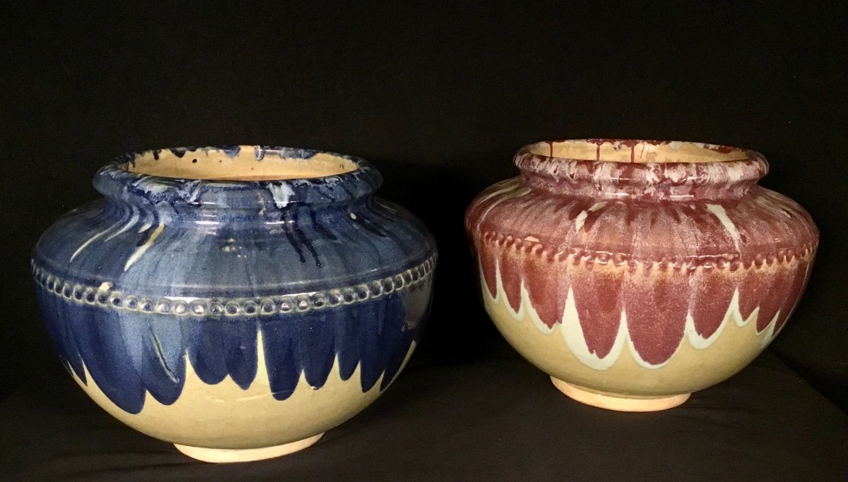 Pair Of Enamelled Stoneware Pots-photo-2