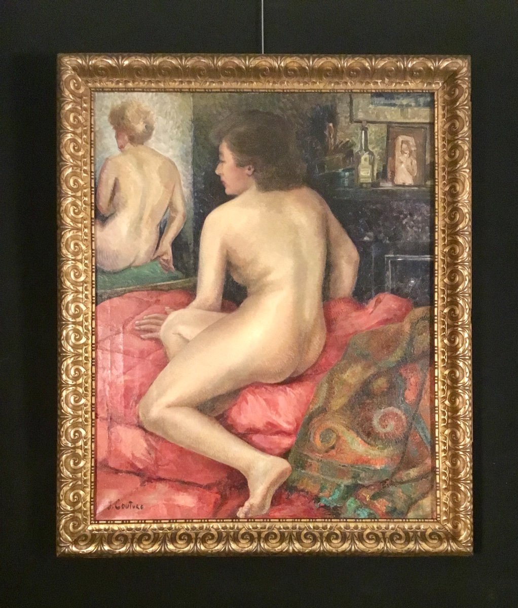 Oil On Canvas, Nude, Signed By J. Sewing-photo-2