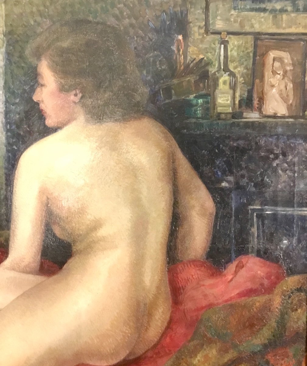 Oil On Canvas, Nude, Signed By J. Sewing-photo-2