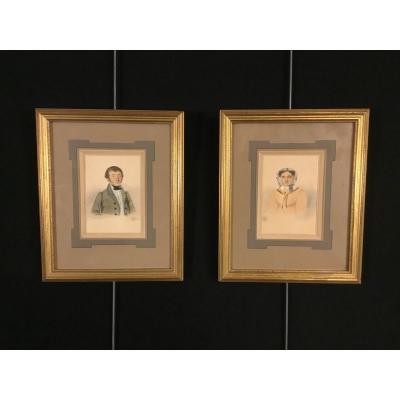 Pair Of Portraits XIXth Century Signed Duval