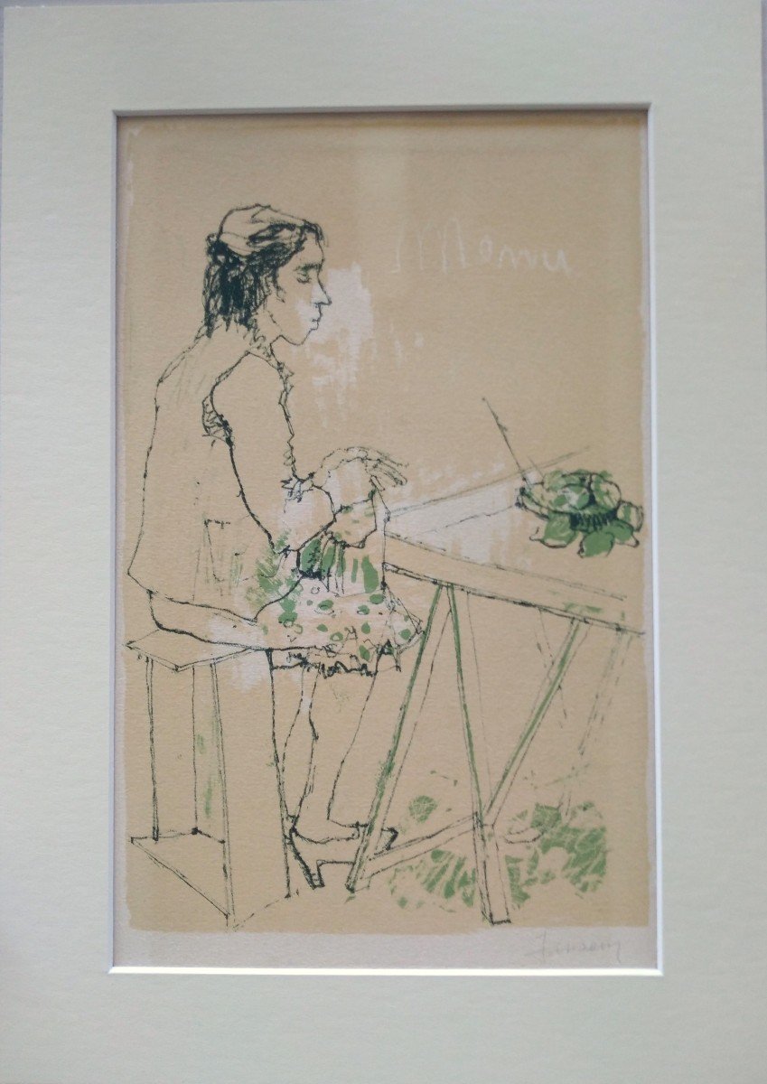 Jean Jansem  Dessin Original Au Crayon Et Pastel Sur Papier D’une Femme Au Restaurant  Intitulé-photo-3