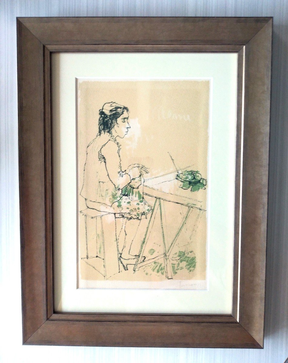 Jean Jansem  Dessin Original Au Crayon Et Pastel Sur Papier D’une Femme Au Restaurant  Intitulé-photo-4