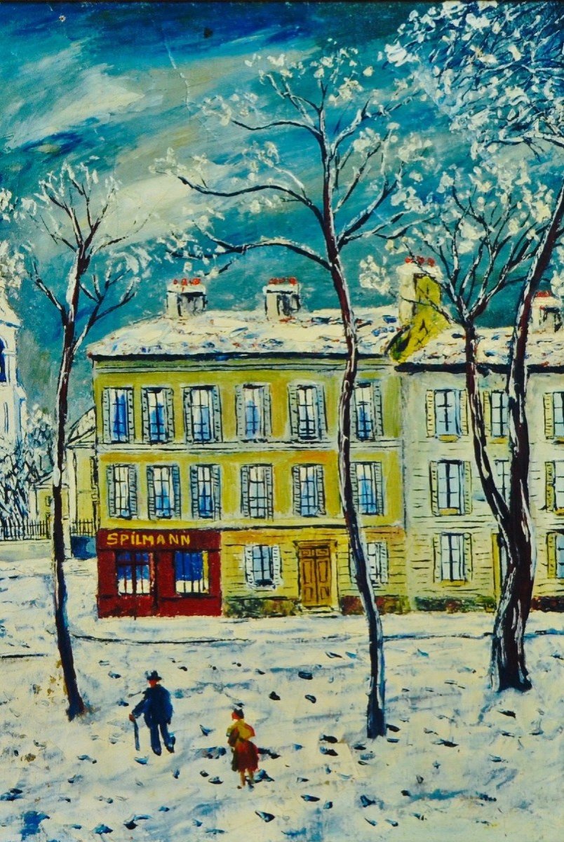 èlisée Maclet « Montmartre Sous La Neige » Huile Sur Toile XX ème-photo-3