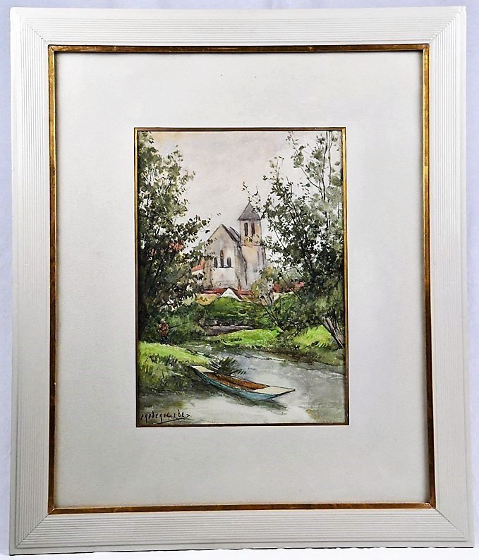 Pair Of Watercolors On Canson Frédéric-charles-vipont Ede "fisherman On The Banks Of The Lunain" -photo-4
