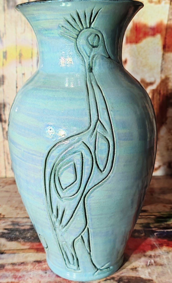 Important Vase En Céramique Vernissée  Bleu "turquoise" d'Accolay Vers 1950.-photo-3