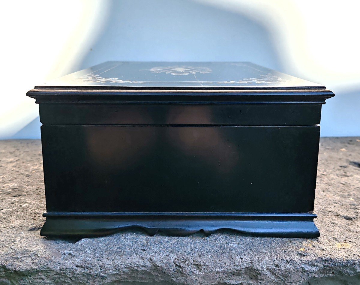 Susse Frères Blackened Wood Box Brass Marquetry, Mother-of-pearl, Blue/red Tortoiseshell Napoleon III-photo-4