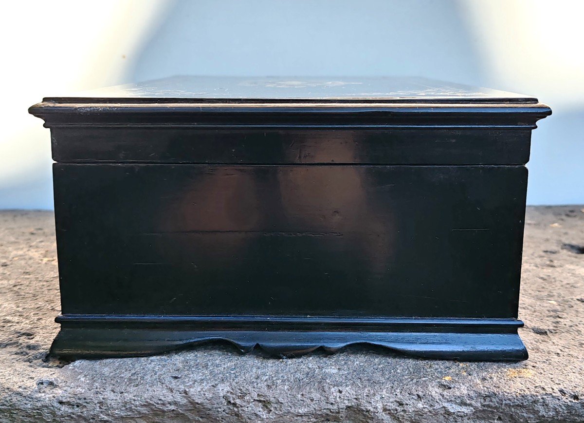 Susse Frères Blackened Wood Box Brass Marquetry, Mother-of-pearl, Blue/red Tortoiseshell Napoleon III-photo-2