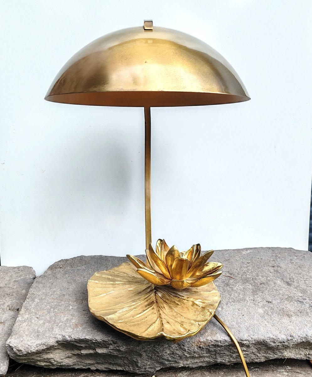  “water Lily” Table Lamp By Chrystiane Charles (maison Charles) In Gilded Bronze Circa 1970-photo-2