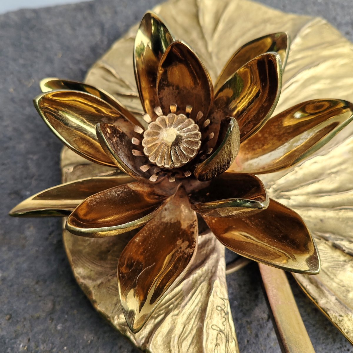  “water Lily” Table Lamp By Chrystiane Charles (maison Charles) In Gilded Bronze Circa 1970-photo-6