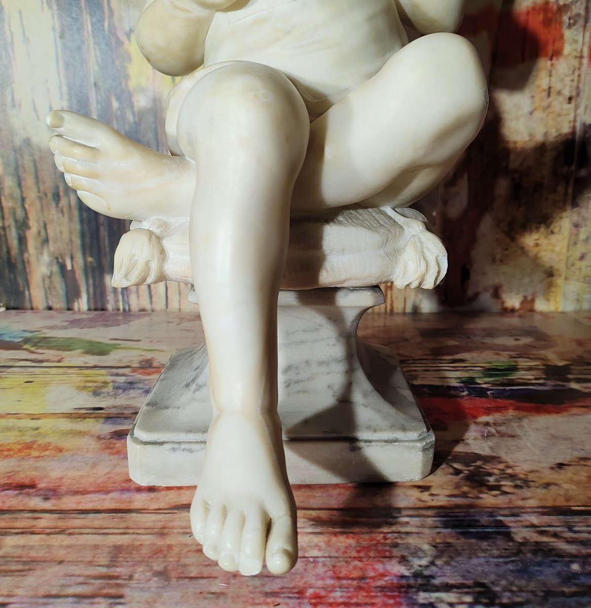 Sculpture en albâtre du XIXe  Garçon lisant,  l’Enfant Scribe   D’après Charles Gabriel Sauvage-photo-2