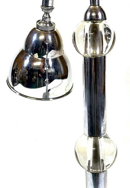 Modernist Art Deco Lamp With Light Grey Marble Base, Metal Foot And Glass Balls -photo-3