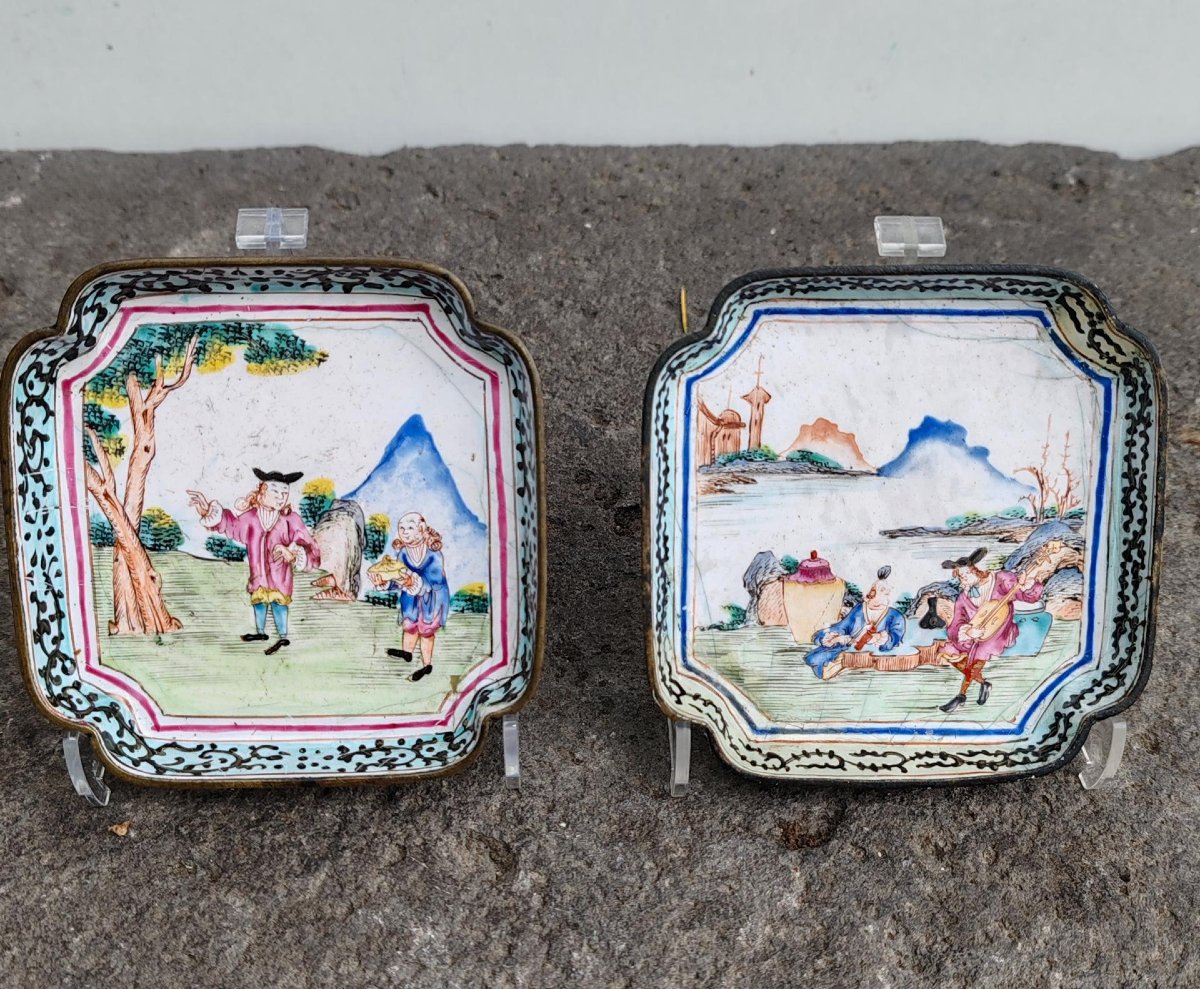 Pair Of Square Chinese Canton Enamel Bowls, Qianlong (1736-1795)-photo-2