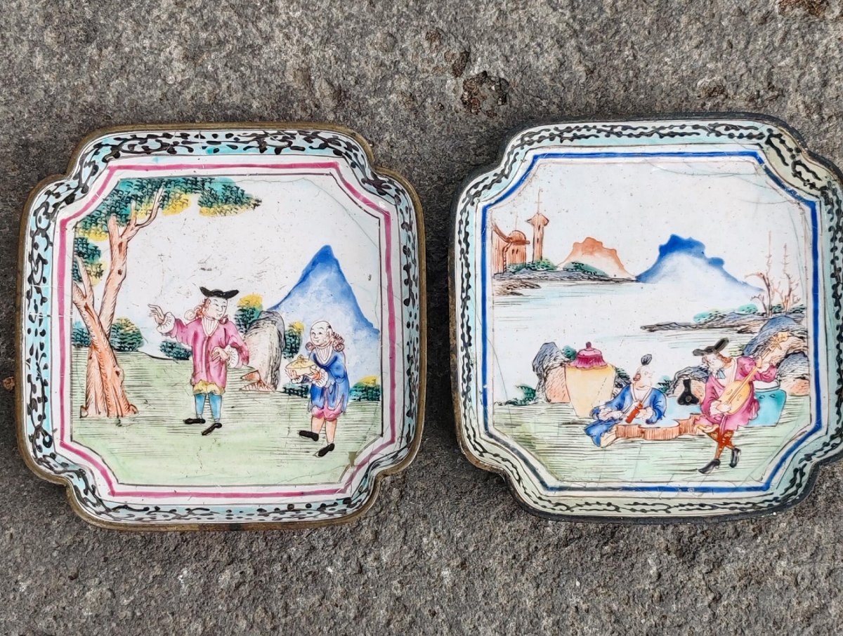 Pair Of Square Chinese Canton Enamel Bowls, Qianlong (1736-1795)-photo-2