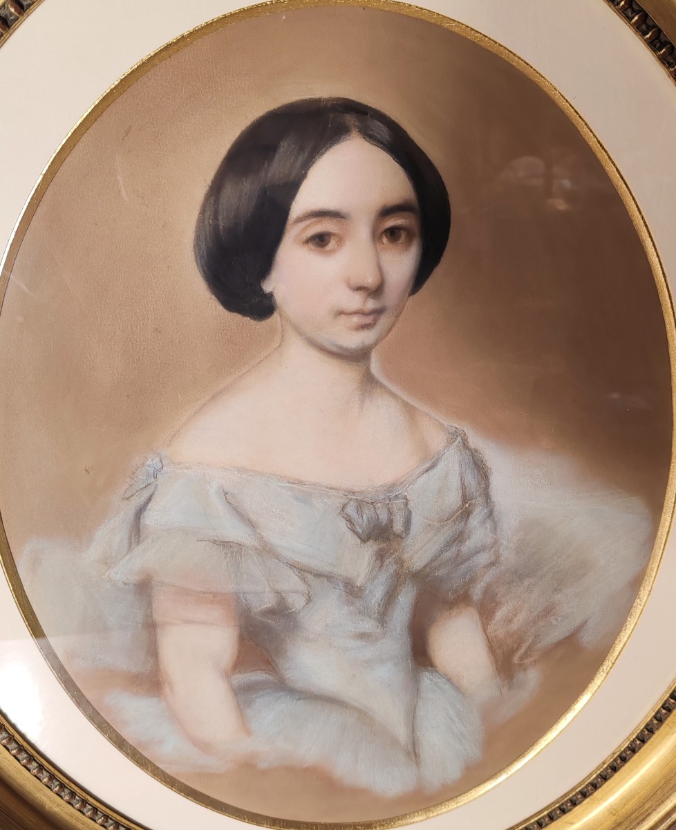 Pastel portrait de jeune femme « Lydie Bordery » par Benoit Blanc 1855-photo-2