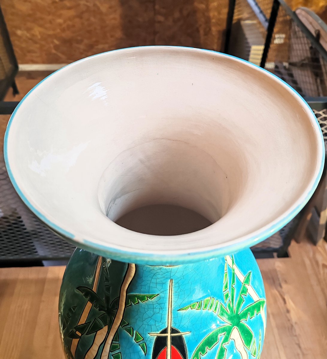 Danillo Curetti “longwy” Exceptional Glazed Earthenware Vase “miami Mon Amour” 20th Century-photo-4