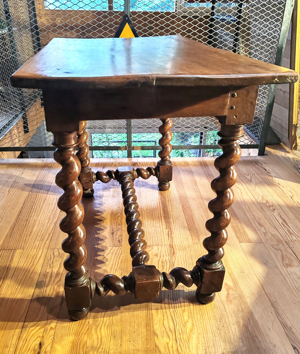 Walnut Console Table With Four Legs And Twisted Columns, Louis XVI Style, 17th Century-photo-3
